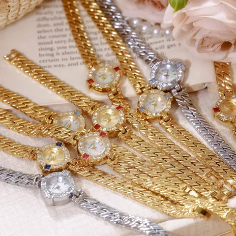 Reloj de Pulsera para Mujer French Vintage Lujoso de Aleación con Incrustaciones de Strass Reloj de Cuarzo Elegante para Damas