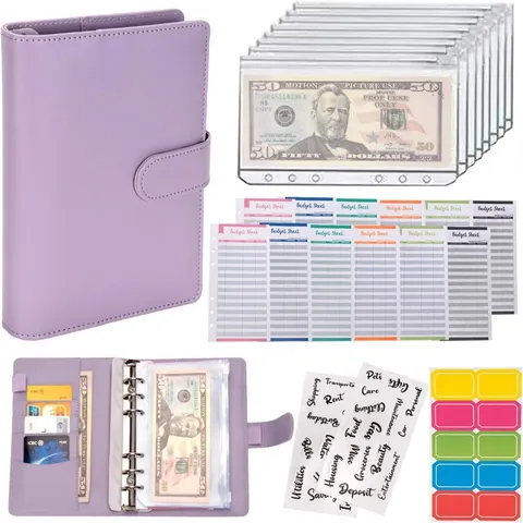 A6 Budget Binder Planner Set PU Leather Notebook With Zipper Envelopes Cash Budgeting Organizer System For Money Saving