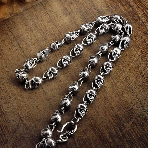Collier Crâne Hip Hop Rétro Homme Vintage Cupronickel Plaqué Argent Style Street Punk Pendentif Collier Bijoux Garçons