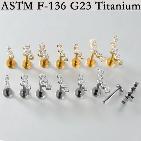 Piercing Labret in Titanio G23 con Filettatura Interna ASTM F136 Mezzaluna Zirconia Anello per Labbra Orecchino Gioiello Piercing