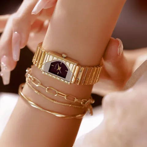 Reloj de Pulsera de Cuarzo Rectangular Vintage Lujoso para Mujer Correa de Metal Estilo Tecla de Piano Joyería de Moda