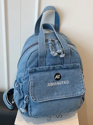 Women Fashion Denim Backpack Small Casual Multi Layer Washed Denim Shoulder Bag Lightweight Backpack For Travel Daily Use