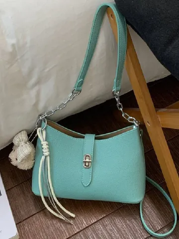 Borsa a Tracolla in Pelle PU da Donna Moda Borsa a Sottoascella da Commuter di Tendenza Con Catena e Serratura Metallica Borsa da Giorno Classica