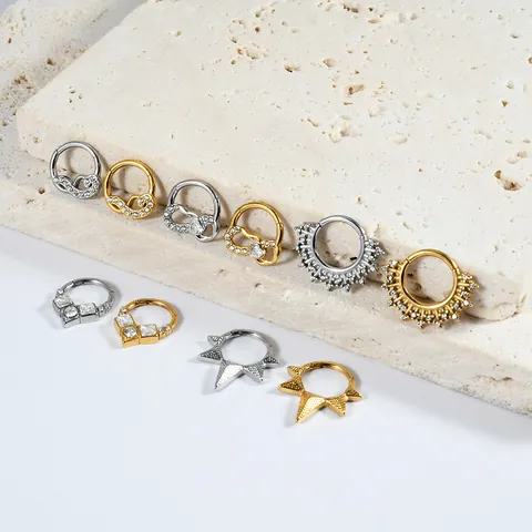 Anello da Septum Clicker in Acciaio Inossidabile Con Zirconia Anello al Naso Gioielli da Piercing Design Geometrico Cuore Punte