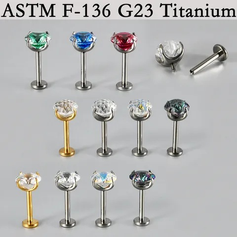 G23 Titanium Zirconia Labret Piercing Stud Internally Threaded Heart Round Flat Back Tragus Helix Jewelry For Women Fashion