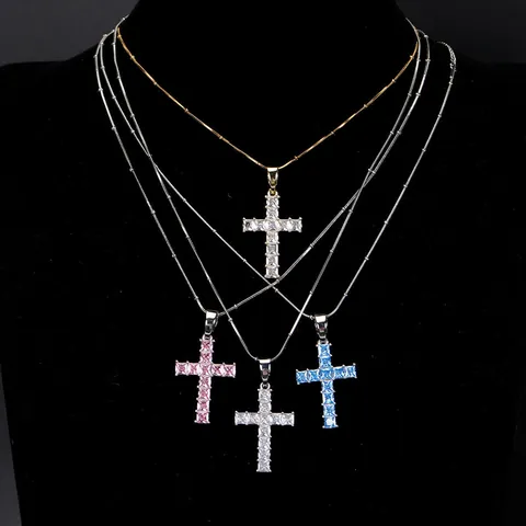 Hip Hop Legierung Strass Kreuz Anhänger Halskette Trendy Iced Out Anch Kreuz Schmuck Mit Kordelkette Für Party Unisex