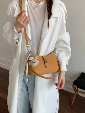 Borsa a Tracolla in Pelle PU da Donna Moda Borsa a Sottoascella da Commuter di Tendenza Con Catena e Serratura Metallica Borsa da Giorno Classica