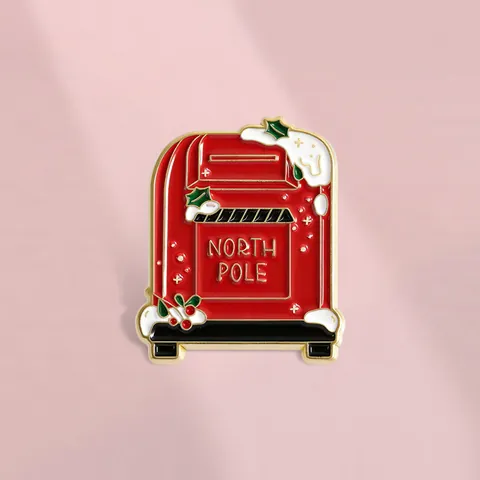 Weihnachten Roter Briefkasten Brosche Emaille Zinklegierung Abzeichen Festliche Nordpol Dekoration Schmuck Für Rucksack Jacke Pin