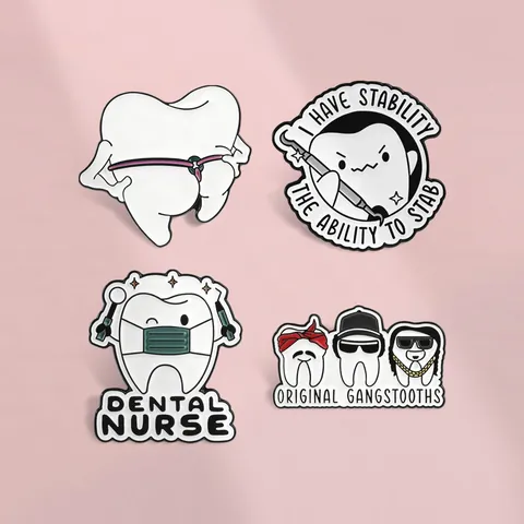 Funny Dental Theme Enamel Pins Tooth Dentist Nurse Cartoon Brooch Badges For Backpack Clothes Zinc Alloy Jewelry Gift