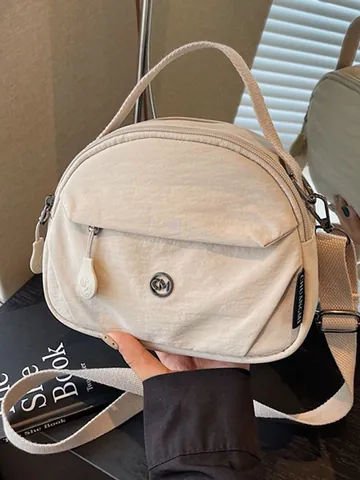 Bolso Bandolera de Nailon a la Moda para Mujer Bolso de Mano Pequeño Plisado Casual Versátil Bolso de Hombro Color Sólido