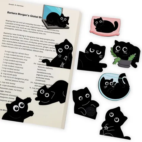 10 Pcs Cute Black Cat Magnetic Bookmarks Set Cartoon Animal Page Markers For Students Office School Stationery Supplies