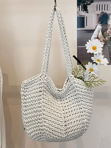 Women's Hand Knitted Straw Tote Bag Niche Design Underarm Shoulder Bag Simple Casual Travel Summer Beach Crochet Bag