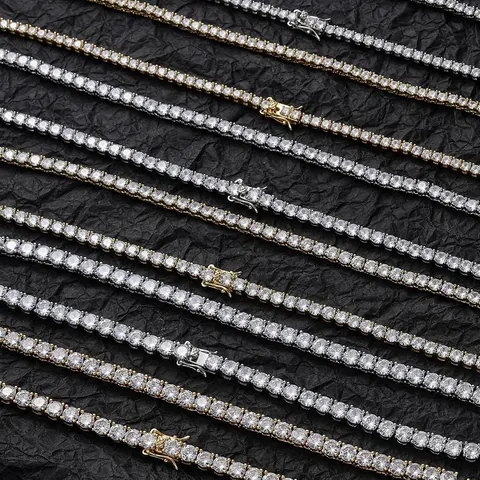 Hip Hop Zirkonia Tennis Kette Halskette Für Herren Damen Icy Einzelne Reihe Quadratische Zirkonia Gold Silber Schmuck Party