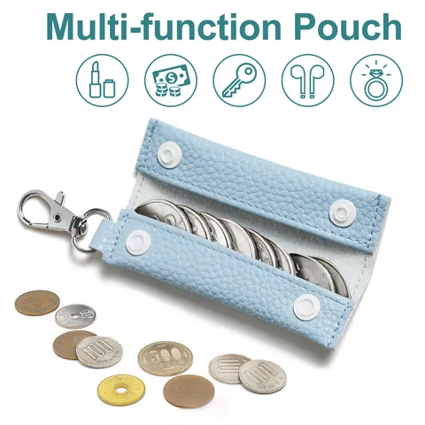 Solid Color Lychee Pattern PU Leather Coin Purse Multi-functional Earphone Pouch With Keychain Hook For Daily Travel
