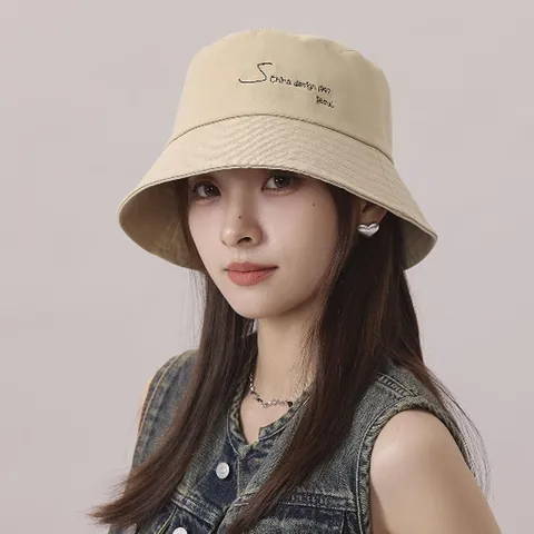 Women's Summer Acrylic Bucket Hat Japanese Korean Style Letters Embroidered Sun Protection Sunshade Chic Fisherman Cap