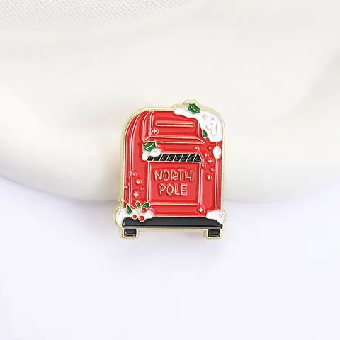 Weihnachten Roter Briefkasten Brosche Emaille Zinklegierung Abzeichen Festliche Nordpol Dekoration Schmuck Für Rucksack Jacke Pin