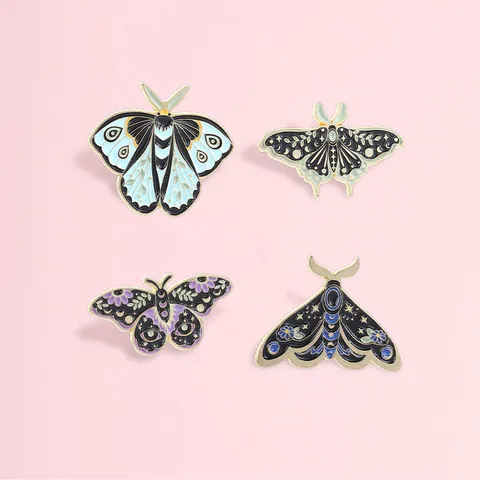Vintage Mysterious Moth Butterfly Enamel Brooch Zinc Alloy Celestial Star Moon Floral Lapel Pin Badge For Women Men Gift Jewelry