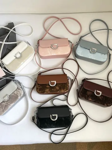 Damen Koreanisch Minimalistisch PU Leder Kleine Quadratische Umhängetasche Vielseitige Schultertasche Mit D-Ring Schnalle Patchwork Marmor Textur Pendeln Handtasche