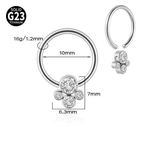 Solid G23 Titanium Nose Ring Opal Rhinestone BCR Hinged Segment Ring Body Piercing Jewelry For Women Men Helix Piercing