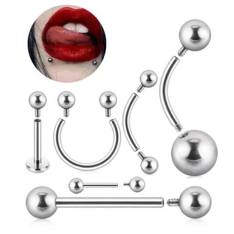 Internally Threaded Stainless Steel Labret Stud Lip Eyebrow Piercing Belly Tongue Ring Body Jewelry For Women Men