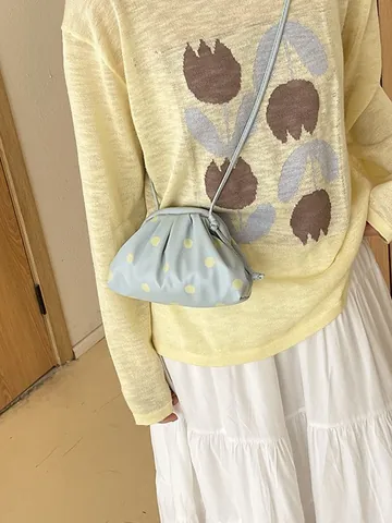 Women's Polka Dot Pleated Cloud Bag Fashion PU Leather Shoulder Crossbody Bag Casual Summer Bucket Bag Small Pouch For Ladies