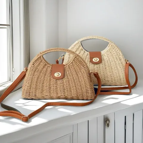 French Vintage Paper Woven Shoulder Bag Bohemian Straw Handbag Personalized Dumpling Crossbody Bag For Women Vacation Travel