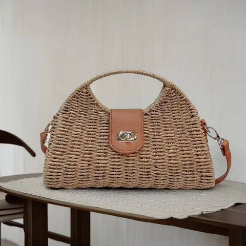 French Vintage Paper Woven Shoulder Bag Bohemian Straw Handbag Personalized Dumpling Crossbody Bag For Women Vacation Travel