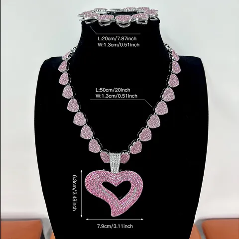 Hip Hop Iced Out Herz Anhänger Halskette Legierung Strass Übergroße Herz Kette Armband Kollektion Für Damen Herren Party Schmuck