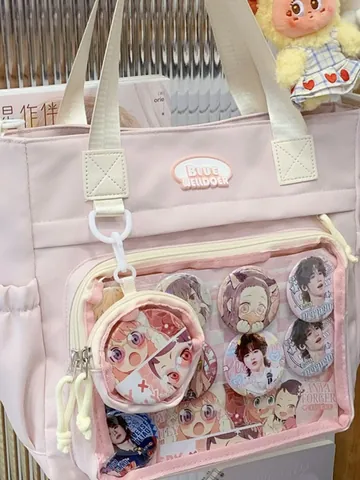 Women Fashion Ita Bag Tote With Transparent Window For Anime Badge Display Small Design Crossbody Shoulder Bag Casual Handbag