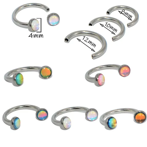 Stainless Steel Internal Thread Horseshoe Lip Ring Iridescent Faux Opal Cartilage Earring Circular Barbell Body Jewelry