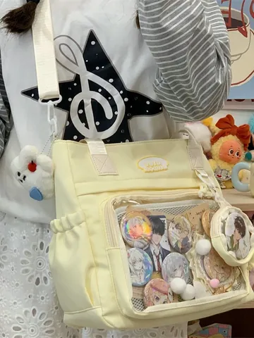 Women Fashion Ita Bag Tote With Transparent Window For Anime Badge Display Small Design Crossbody Shoulder Bag Casual Handbag