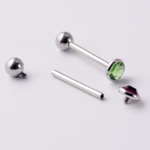 Anneau de Langue en Acier Inoxydable Fileté à l'Intérieur Pour Femmes Hommes Strass à Toit Plat Piercing Barbell 14G Bijoux Corps