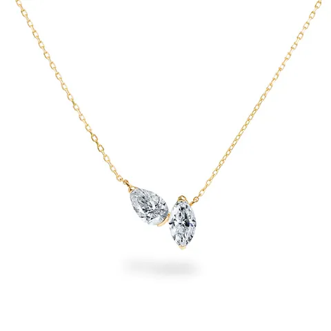 925 Sterling Silver Necklace For Women Gold Plated Marquise Pear Cut Rhinestone Pendant Light Luxury Minimalist Neck Chain Jewelry Gift