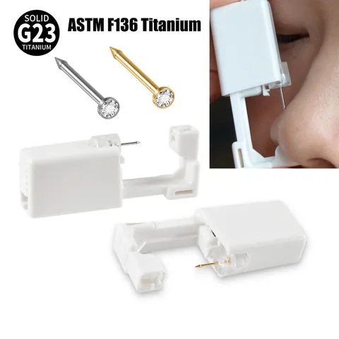 Disposable G23 Titanium Nose Piercing Kit Sterile Painless Body Piercing Gun With Built-in Zirconia Nose Stud Tool