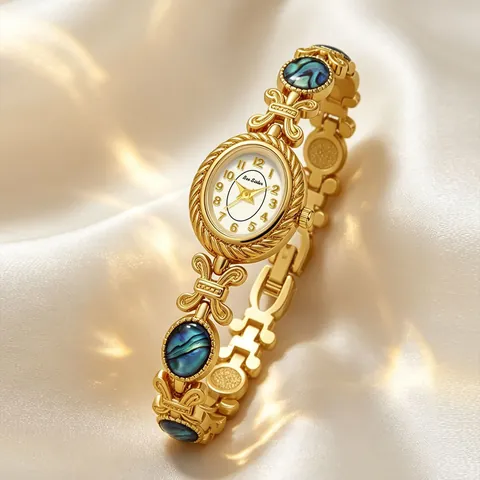 BS Bee Sister Reloj de Pulsera para Mujer FA1920 Aleación Concha de Abulón Diamante de Imitación Incrustado Retro Lujo Reloj de Cuarzo Regalo