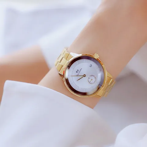 BS Bee Sister Damen Luxus Quarzuhr Legierung Strass Analog Armbanduhr Mit Datum Kleinem Sekundenzifferblatt Stahlband Mode Dress Uhr