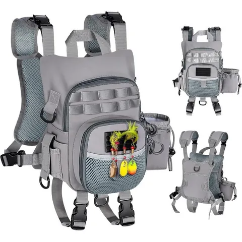 Lightweight Waterproof Fly Fishing Chest Pack Multi-functional Fishing Gear Vest Outdoor Fishing Tackle Storage Bag Grey