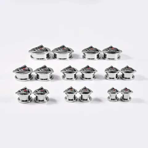 Stainless Steel Evil Eye Triangular Ear Gauge External Thread Piercing Flesh Tunnel Ear Expander Red Rhinestone Punk Jewelry