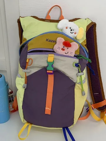 Women Dopamine Color Block Backpack Large Capacity Waterproof Nylon Outdoor Hiking Travel Rucksack Fashion Casual Daypack For Teens