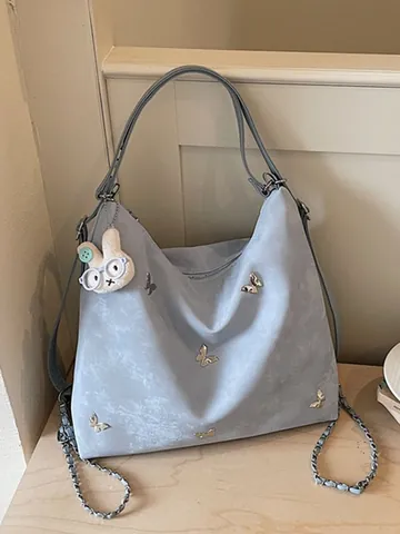 Niche Design Women PU Leather Butterfly Metal Charm Backpack Multi-functional Large Capacity Shoulder Crossbody Bag For Commute Travel