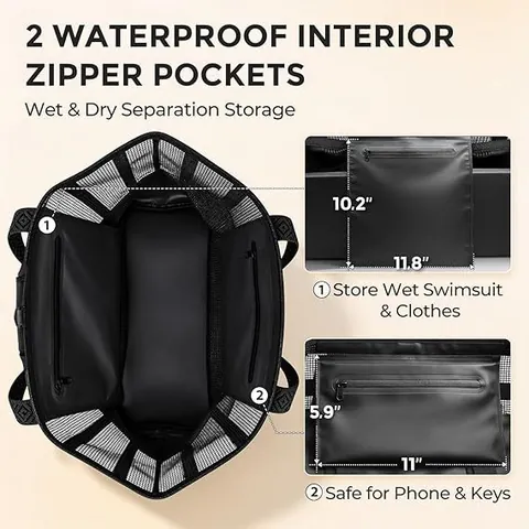 Large Capacity Mesh Beach Bag For Women Waterproof Storage Bag Travel Fitness Portable Tote Bag Breathable Grid Handbag