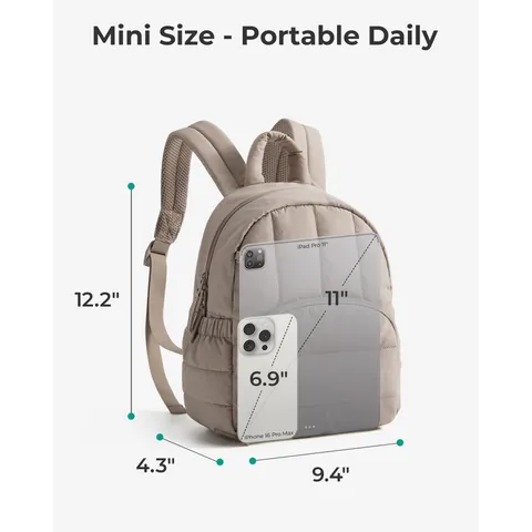 Mini Sac à Dos Matelassé pour Femmes Léger Imperméable en Polyester Sac à Bandoulière de Voyage pour Activités Quotidiennes Décontractées