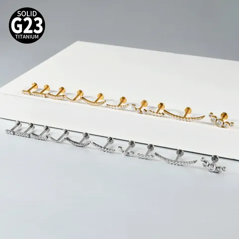 G23 Titan Labret Lippenstecker Innengewinde Zirkonia Halbmond Gebogener Stab Ohrstecker Piercing Schmuck Gold Silber Unisex