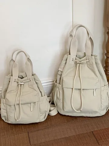Mochila Minimalista con Cordón para Mujer Gran Capacidad Bolso de Hombro Multifuncional de Poliéster para Uso Diario Viaje