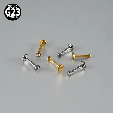 G23 Titanium Internally Threaded Labret Stud Round Zirconia Ear Cartilage Piercing Jewelry Gold Silver Piercing Lip Stud