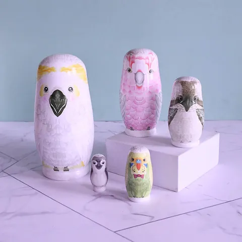 Wooden Matryoshka Russian Nesting Dolls Owl Parrot Bird Pattern Hand Painted Home Office Decor Craft Gift