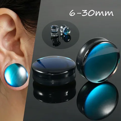 Solid AB Glass Saddle Ear Plugs Iridescent Aurora Body Piercing Ear Expanders Fashion Punk Unisex Glass Ear Gauge Jewelry