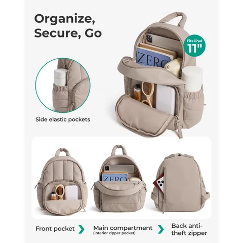 Women Fashion Quilted Backpack Lightweight Nylon Casual Travel Daypack Minimalist Commuter School Bookbag Bag