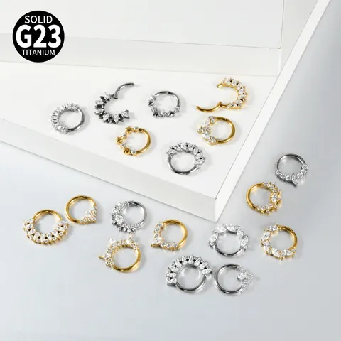 Solid G23 Titanium ASTM F-136 Septum Clicker Zirconia Nose Ring Marquise Heart Square Ear Cartilage Piercing Jewelry For Men Women