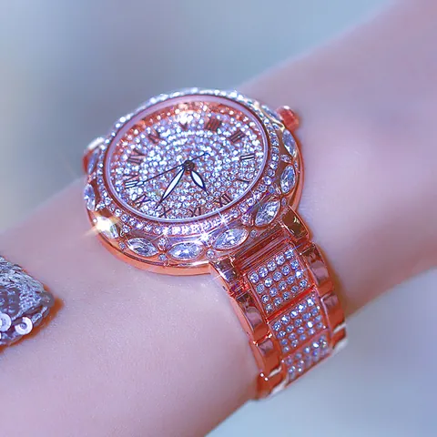 Luxuriöse Legierung Damen Uhr Mit Pavé Strass Besatz Und Römischen Ziffern Elegante Roségold Armbanduhr Für Hochzeit